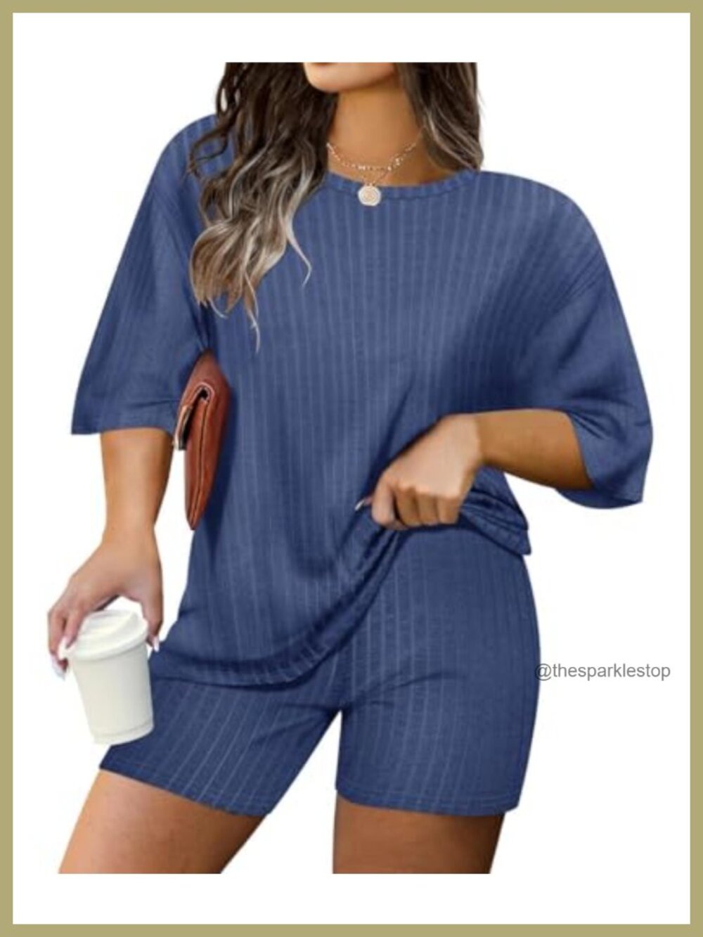 Plus Size 2 Piece Set Ribbed Knit Oversized Top and Biker Shorts Lounge Set